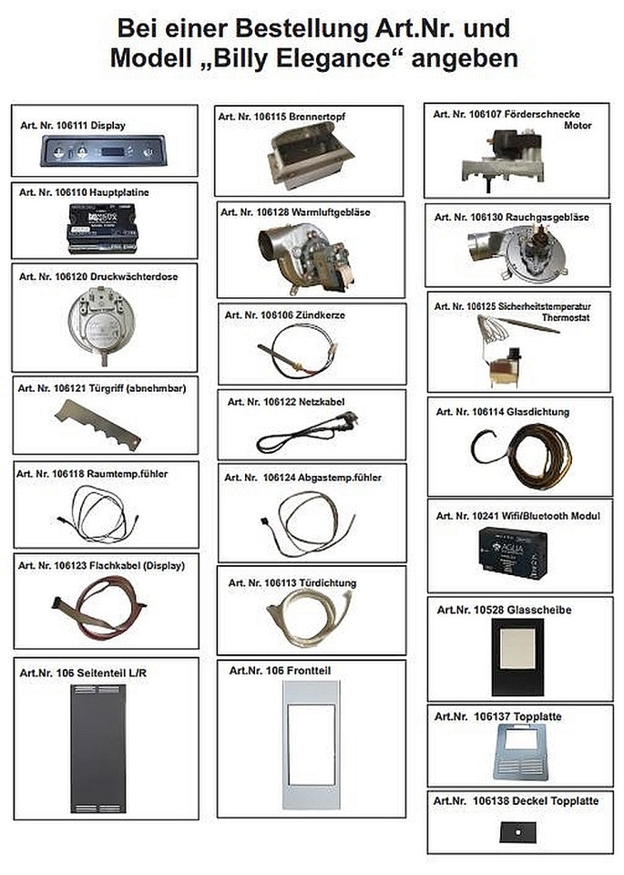 Ersatzteile für Globe Fire Pelletofen Billy Elegance