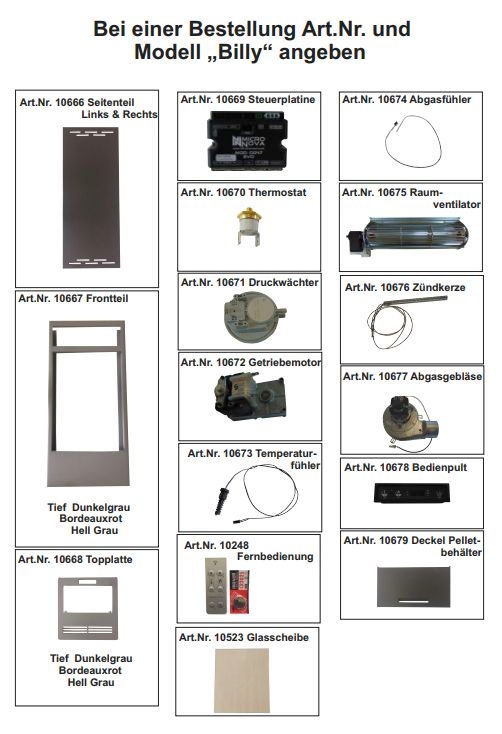 Ersatzteile für Globe Fire Pelletofen Billy
