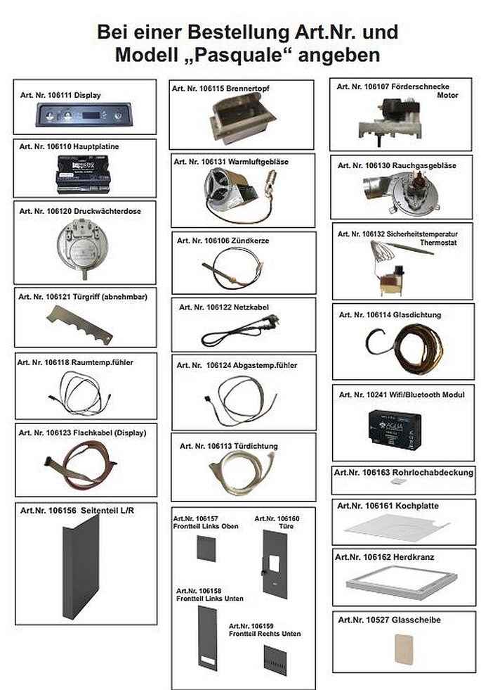 Ersatzteile für Globe Fire Pelletofen Janice